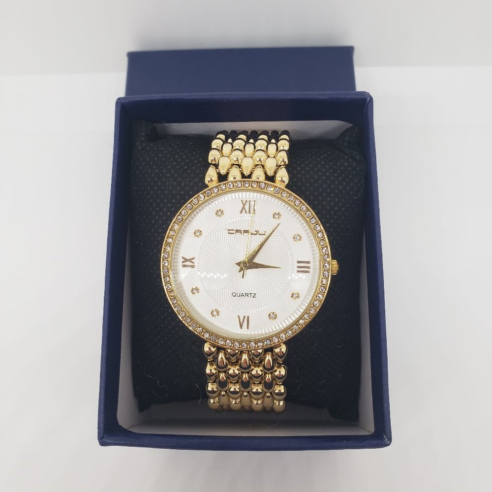 CRRJU Gold Bracelet Watch Stainless Steel Back Water Resistant (NWOT)